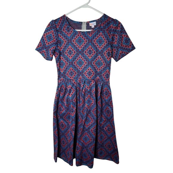 LuLaRoe Amelia Women's Dress Geometric Print A-Line Dress Medium Pleated Pockets - Picture 1 of 7